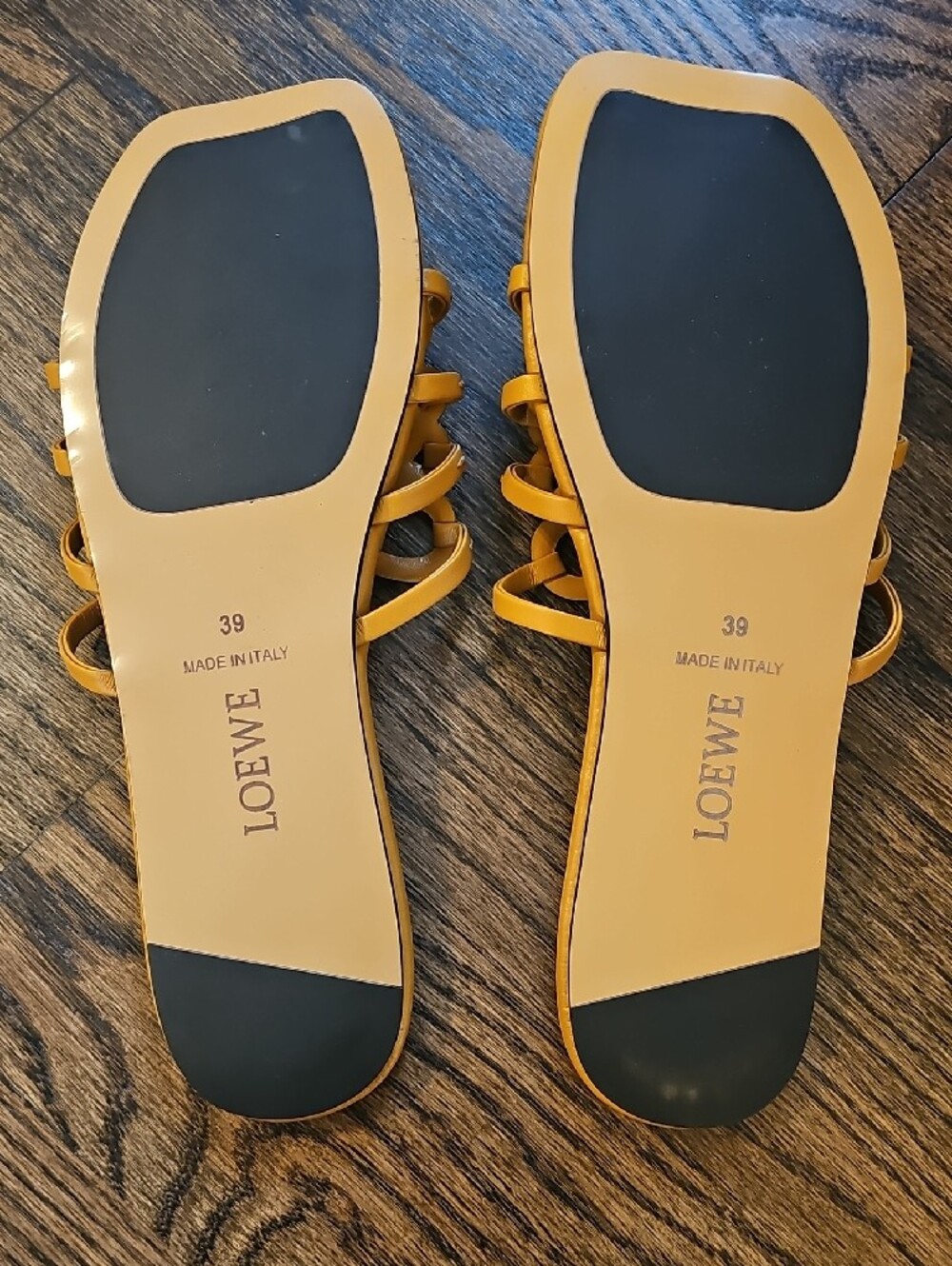 Designer Luxury Tannish Slide Sandals with Decorative Straps - Picture 3 of 8